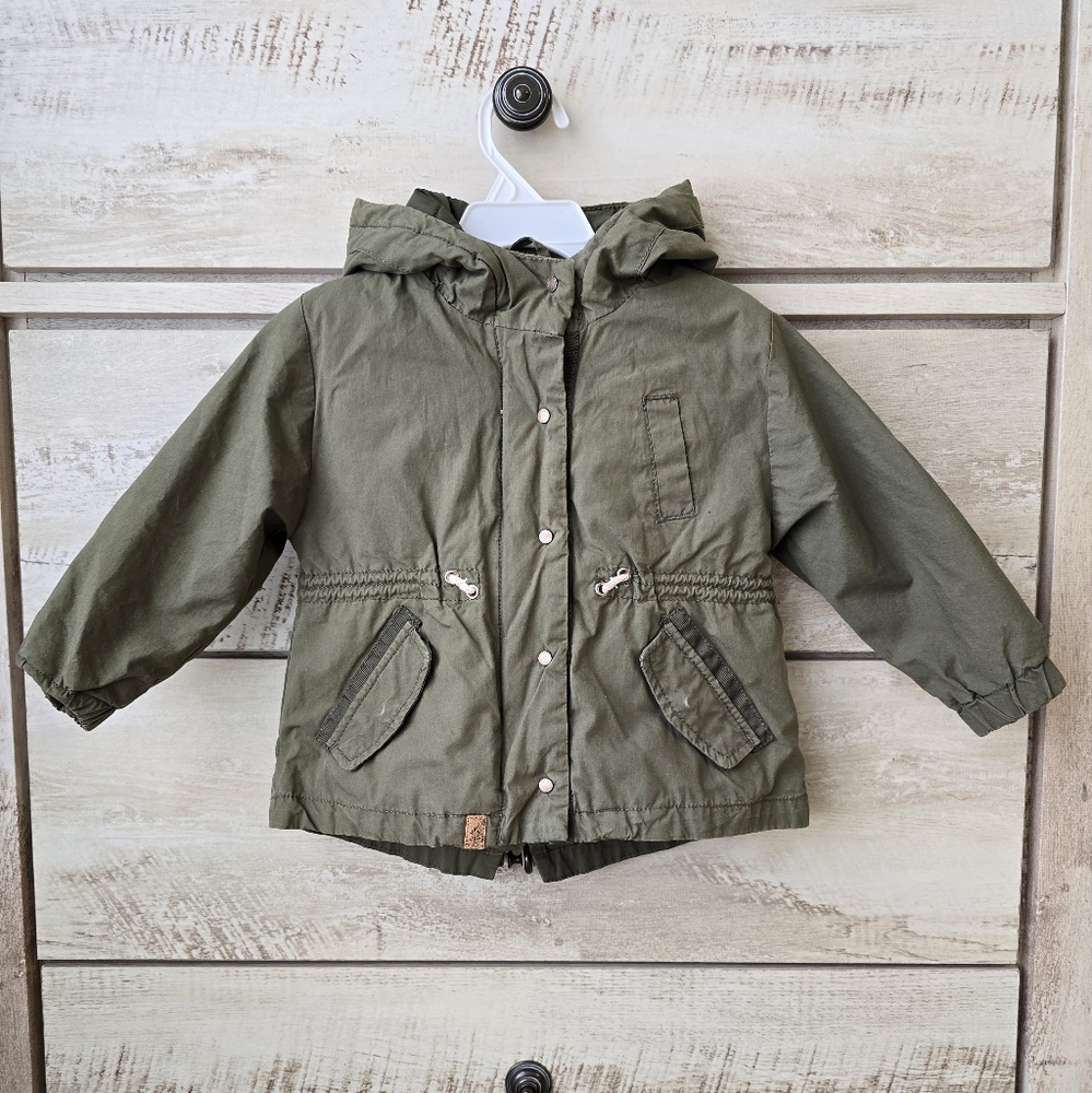 Olive Green Zara Baby Girls' Outerwear Jacket with Hoodie